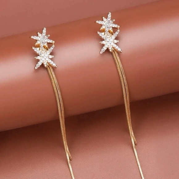 ✨Beautiful Gold Tassel Earrings with Rhinestone Stars - Picture 2 of 2